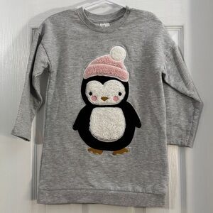 H&M Baby Girl Gray Dress with Penguin and Pink Hat Long Sleeve